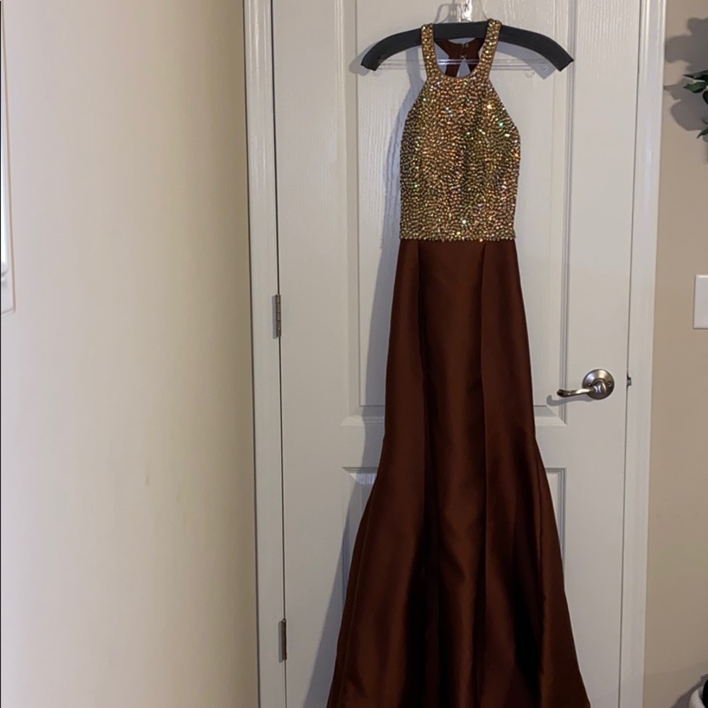 Copper bronze prom dress